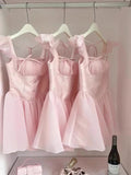 Simple A Line Square Neck Pink Short Formal Homecoming Dresses Party Graduation Dress Dance Hoco Dresses HZ1121
