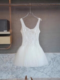 Cute A line Square Neck White Tulle Lace Party Dresses Short Formal Homecoming Dresses Night Chic Elegant Cocktail Dresses 16th Birthday Outfits Hoco Dress HZ1121