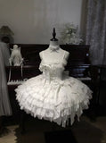 Vintage Ball Gown White Tulle Lace Spaghetti Straps Short Lolita Outfits 18th Birthday Dress Mini Cute Lolita Dress HZ1121
