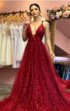 Sexy A line Spaghetti Straps Burgundy Lace Long Prom Dresses Party Dress 20th Birthday Outfits Graduation Dresses HZ1121
