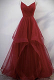 Elegant Ball Gown Spaghetti Straps Burgundy Long Prom Dresses Party Dress 21st Birthday Outfits Graduation Dresses HZ1121