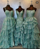 Glamorous Ball Gown Strapless Green Lace Evening Dress Party Gowns Evening Special Formal Dresses Prom Dresses HZ1121