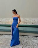 Elegant A Line Strapless Royal Blue Long Prom Dresses Party Dress 18th Birthday Outfits Graduation Dresses HZ1121