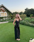 Simple Mermaid Spaghetti Straps Black Satin Long Evening Party Gowns Evening Dress Special Formal Dresses Prom Dress HZ1121