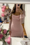 Pretty Sheath Square Neck Pink Sequin Formal Homecoming Dresses 21st Birthday Outfits Graduation Dress Short Mini Cocktail Dresses HZ1121
