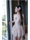 Modest A line Sweetheart Floral Blue Short Formal Homecoming Dress Middle School Short 18th Birthday Outfits Graduation Dress Cocktail Dresses HZ1121