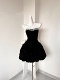 Pretty Ball Gown Sweetheart Black Velvet Formal Homecoming Dresses 21st Birthday Outfits Graduation Dress Short Mini Cocktail Dresses HZ1121