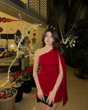 Pretty A line One Shoulder Red Formal Homecoming Dresses 18th Birthday Outfits Graduation Dress Short Mini Cocktail Dresses HZ1121