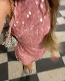 Cute A Line Halter Pink Sequin Formal Homecoming Dresses 18th Birthday Outfits Graduation Dress Short Mini Hoco Dresses HZ1121