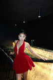 Pretty A line Halter Red Sequin Formal Homecoming Dresses 18th Birthday Outfits Graduation Dress Short Hoco Dresses HZ1121