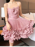 Pretty Ball Gown Spaghetti Straps Dusty Pink Formal Homecoming Dresses Short 16th Birthday Outfits Graduation Dress Mini Hoco Dresses HZ1121