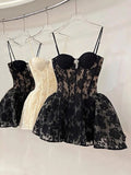 Cute Ball Gown Spaghetti Straps Black Lace Short Formal 8th Grade Homecoming Dresses Middle School Cocktail Dress Hoco Outfits HZ1121