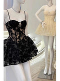 Cute Ball Gown Spaghetti Straps Black Lace Short Formal 8th Grade Homecoming Dresses Middle School Cocktail Dress Hoco Outfits HZ1121