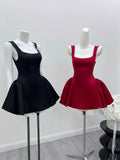 Cute Ball Gown Square Neck Satin Red Short Mini Formal 8th Grade Homecoming Dresses Middle School Cocktail Dress Hoco Outfits HZ1121