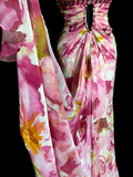 Vintage Mermaid Sweetheart Pink Chiffon Floral Backless Long Prom Dresses Party Dress 18th Birthday Outfits Graduation Dresses HZ1121