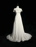Vintage Bridal Dress A Line Scoop Short Sleeves White Silver Beads Long Wedding Dress Retro Wedding Dresses Modest Wedding Gowns HZ1121