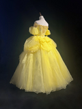 Pretty Ball Gown Square Neck Yellow Tulle Long Floral Quinceanera Dress Formal Gowns Sweet 17 Dresses Vestido De 15 Anos Sweet 16 Dress HZ1121