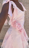 Cute A line Spaghetti Straps Light Pink Lace Satin Formal Homecoming Dresses 8th Grad Dance Graduation Dress Short Hoco Dresses HZ1121