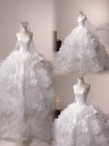 Classic White Strapless Ball Gown Long Wedding Dress Elegant Quinceanera Dress HZ1121