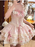 Vintage Pink Ball Gown Spaghetti Straps Lace Tulle18th Birthday Dress Lolita Dress Short Lolita Outfits HZ1121