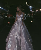 Sparkly Ball Gown Spaghetti Straps Sequin White Sleeveless Long Evening Party Gowns Evening Dress Special Formal Dresses Prom Dress HZ1121