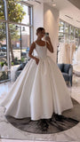 Classic Bridal Gown Ball Gown Square Neck Sleeveless Satin Long White Wedding Dresses Elegant Bridal Gowns Brides Dress HZ1121