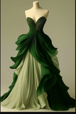 Cute Sweetheart Neck Ball Gown Chiffon Long Prom Dress Sweet Green Formal Evening Dress HZ1121