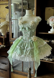 Cute Ball Gown Tulle Lace Sleeveless Birthday Dress Green Lolita Dress HZ1121