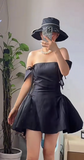 Sexy Off-the-shoulder A-Line Satin Short Prom Dresses Black Homecoming Dresses Birthday Dresses HZ1121