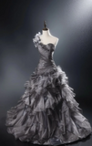 Gorgeous One-shoulder Ball Gown Tulle Long Prom Dresses, Dark Grey Quinceanera Dresses HZ1121