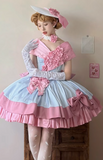 Sweet Off Shoulder Ball Gown Satin Sleeveless Birthday Dress Pink Lolita Dress HZ1121