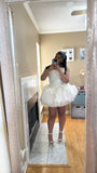 Sexy Ball Gown Strapless White Tulle Short Summer Birthday Dress Hoco Dress Birthday Outfit 18th Birthday Mini Party Dresses HZ1121