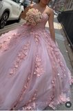 Modest Ball Gown Sweetheart Neck Blush Pink Tulle Applique Long Quinceanera Dress Formal Gowns Vestido De 15 Anos Sweet 16 Dress HZ1121