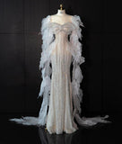 Elegant Strapless Mermaid Wedding Dress Rhinestone Bridal Dress Glamour Tulle Bridal HZ1121