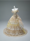 Stunning Flower Ball Gown Off-the-shoulder Gradient Yellow Tulle Lace Tiered Long Quinceanera Dress Formal Gowns Vestido De 15 Anos Sweet 16 Dress HZ1121