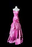 Vintage Mermaid Long Evening Dress Satin Elegant Birthday Prom Dress Sweetheart Neck Fuchsia Formal Dress HZ1121