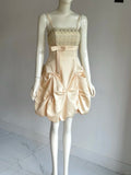 Retro A-Line Spaghetti Strap Short Homecoming Dress Satin Beaded Birthday Dress Formal Dress HZ1121