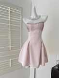 Sweet Pink A-Line Jewel Short Homecoming Dress Satin Birthday Dress Formal Dress HZ1121