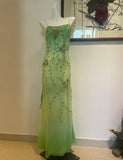Elegant Spaghetti Strap Sheath Prom Dress Vintage Chiffon Beaded Green Formal Evening Dress HZ1121