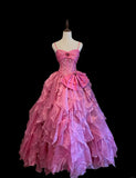 Cute Fuchsia Ball Gown Spaghetti Strap Quinceanera Dress Tulle Beaded Sweet 16 Dress HZ1121