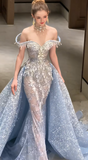 Elegant Mermaid Evening Dresses, Off-the-shoulder Tulle Beaded Long Formal Dresses HZ1121