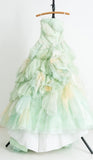 Gorgeous Strapless Ball Gown Tulle Lace Long Prom Dresses Green Quinceanera Dresses HZ1121