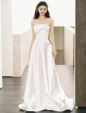 Modest Sheath Satin Wedding Dresses, Sleeveless Bridal Gowns White Wedding Gowns HZ1121