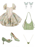 Sweet Square Neck Ball Gown Floral Chiffon Short Birthday Dresses Short Sleeve Homecoming Dresses HZ1121