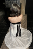 Chic Strapless Sheath Chiffon Long Prom Dresses, White Formal Evening Dresses HZ1121