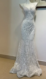 Elegant Spaghetti Strap Mermaid Beaded Chiffon Long Prom Dresses, White Beaded Formal Evening Dresses HZ1121