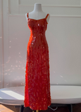 Sexy Spaghetti Straps Sheath Sequined Long Prom Dresses, Burgundy Formal Evening Dresses HZ1121