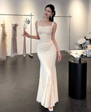 Elegant Straps Mermaid Chiffon Long Prom Dresses, Formal Evening Dresses HZ1121