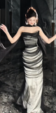 Elegant Strapless Sheath Tulle Long Prom Dresses, Black Sleeveless Formal Evening Dresses HZ1121