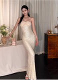 Sexy Strapless Sheath Long Prom Dresses, Light Champagne Formal Evening Dresses HZ1121